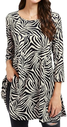 Enmain Tunic Tops for Women UK 3/4 Long Sleeve Ladies Tunics Casual Tunic Top for Leggings Round Neck Loose Blouse Zebra Stripe Black & White 4XL