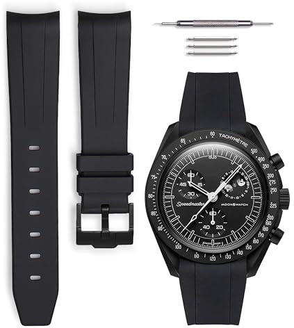 HORACE Bracelet de montre caoutchouc compatible avec Omega x Swatch MoonSwatch 20mm (Noir - Noir)