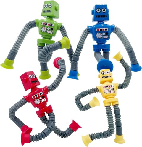 Yuandream Robot Telescópico con Ventosa - 4 Piezas, Juguetes Sensoriales y de Alivio de Estrés para Niños