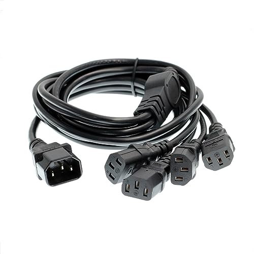HangTon UPS - Cable de alimentación PDU para impresora de monitor de computadora, IEC320 C14 macho a 4 cables de extensión IEC 320 C13 hembra, 3 clavijas, 1,2 m