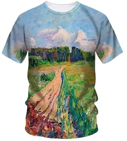 YOUOUSI Peinture à l'huile Village de Montagne Paysage Naturel Mode d'été 3D Hommes Hip hop col Rond Harajuku vêtements T-Shirt décontracté à Manches Courtes