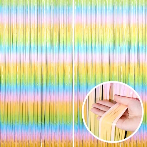 Twinkle Star Lametta Vorhang Regenbogen, 2 Stück 1x2.5m Fasching Kindergeburtstag Party Vorhänge Bunte Foto Hintergrund Wand Luftschlangen Deko für 18 Geburtstag Deko, Verlobung Deko,Gothic Deko