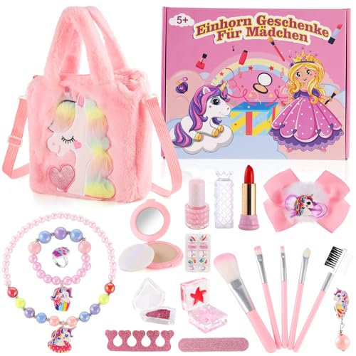 Kinderschminke Set Mädchen Schminkkoffer mädchen 6 Jahre Einhorn Geschenk für Mädchen 4 5 6 7 8 Jahre Einhorn Handtasche Schminkset für Mädchen