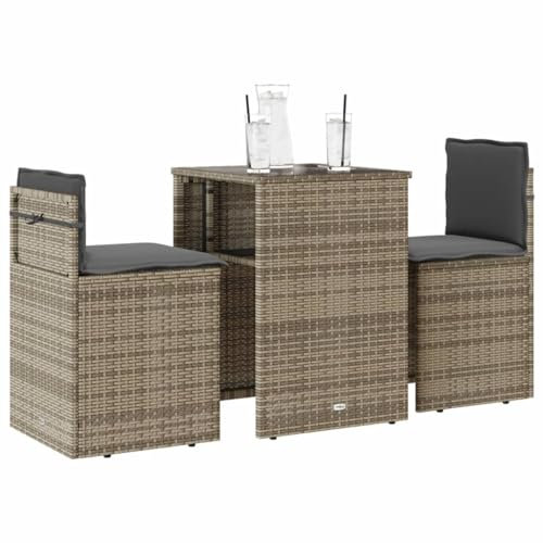 Xichuzi 3-TLG. Bistro-Set mit Kissen Beige Poly Rattan, Balkonmöbel, Balkon Möbel, Balkon Sitzgruppe, Gartenmöbel, Sitzecke Garten, Balkonset, Terrassen Möbel - 4003872