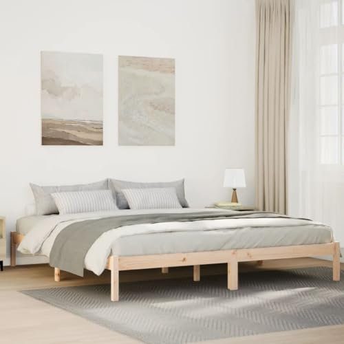 IKAYAA Bettrahmen, Bett, Familienbett, Jugendbett, Schlafzimmer Bett, Extra langes Massivholzbett ohne Matratze 200x220 Kiefernholz