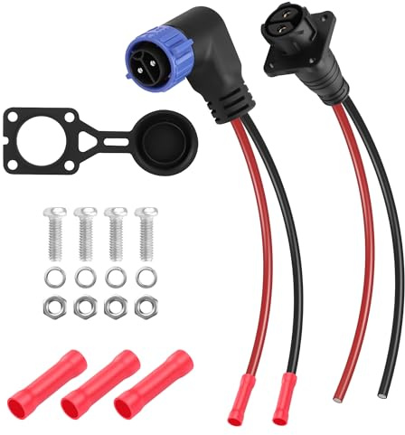 CERRXIAN Trolling Motor Plug Receptacle Set,90 Degrees 2 Pin 8AWG 50Amp Marine Boat DC Power Connector,Waterproof Trolling Motor Quick Connect,12V/24V/36V/48V Male&Female Trolling Motor Connector