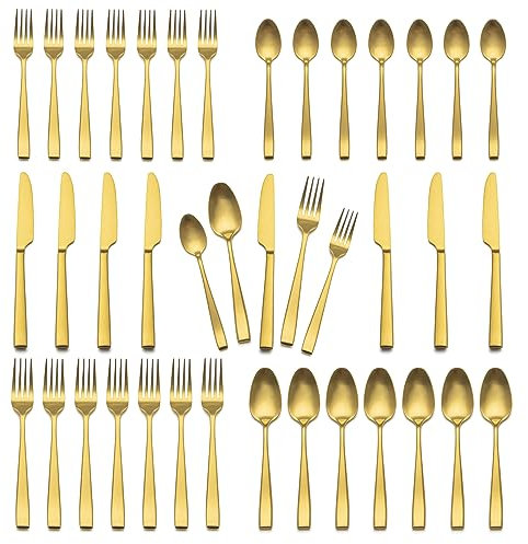 30-teiliges Besteck Gold Matt, EIUBUIE Premium Edelstahl Besteckset 6 Personen mit Einzigartigen Griffen, Modernes Goldenes Besteck Essbesteck Tafelbesteck mit Messer Gabel Löffel