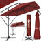 tillvex® Sombrilla de Jardín Rectangular Ø 330 cm con Manivela + Funda con Manivela | Sombrilla con soporte & Protección Viento | Parasol mercado impermeable + Protección UV (Rojo - sin LED)