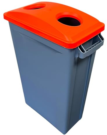 Chabrias Ltd 87 Litre Slim Bin Recycling Container, Space Saving Design, Rectangular for Home, Office, Kitchen – Commercial Product Vented Slim Waste Receptacle Bin (1, Grey & 2 Hole Red Lid)