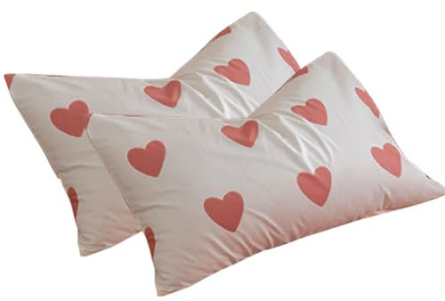 Nayoroom Kissenbezug 40 x 80 2er Set Rosa Herzen Kopfkissenbezug 40x80 Mikrofaser Herz Muster Kissen Bezug 40x80cm Dekorative Kissenhülle mit Reißverschluss