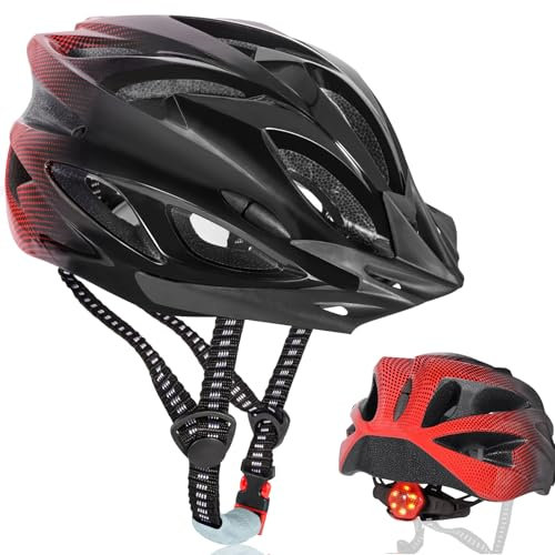 NXPZ Casco Bici Adulti per Uomo e Donna, con Luci LED (3 Modalità), Leggero, Regolabile, Visiera Rimovibile, per Mountain Bike e Strada, Design Elegante, 58-62cm