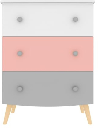 Vicawu KINDERKOMMODE WEIß, GRAU UND ROSA Ringo, Matt weiß/grau/pink, 68 x 45,3 x 92 cm, Kinderkommode weiß, grau und rosa