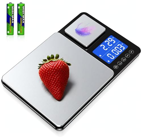 BRICH Digitale Küchenwaage Dual Plattform – 15kg/1g & 500g/0,01g Feinwaage | Präzise Backwaage mit Summierungsfunktion, Tara & LCD-Display. Aus Edelstahl & Glas für Küche, Kochen & Kaffeebohnen