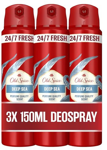 Old Spice Deep Sea Deospray für Männer 3x 150 ml, 24/7 Frischhh bei täglicher Anwendung, langanhaltender Duft in Parfumqualität, Schutz vor Gerüchen, Ohne Aluminiumsalze (Packung mit 3)