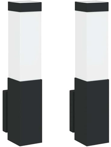 vidaXL Outdoor Wall Lights 2 pcs Black 10.5 x 6 x 35 cm, Garden and Terrace, Modern Living Room Lighting, Rectangular Lamp, Stainless Steel Light Fixture, Minimalist Indoor Design