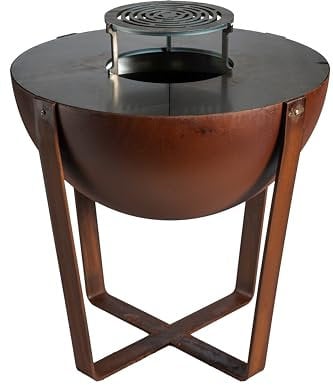 La Ferrotecnica IRIS Barbecue a Legna da Giardino, Design a Semisfera, Base Minimalista Incrociata, Struttura in Metallo (Corten)