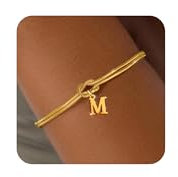 Aidenn Knoten Armband Damen Gold mit Buchstaben M Wasserfester Armbänder Set 18k Vergoldet Charm Armkette Verstellbare Stapelbare Goldene Armbander Bracelet Geschenk für Frauen Schmuck