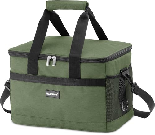 HELDENWERK® Kühltasche groß faltbar bis zu 12h Kühlleistung auslaufsicher | Kühlbox wasserdicht, Lebensmittelecht, Robuste Unterseite, 7 Fächer, Mit Flaschenöffner, Verstärkter Boden, 4-fach Isolierung