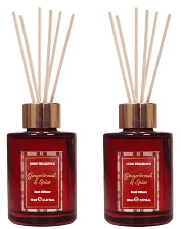 Europe Centre - Reed Diffuser bundle Air Freshener for Home - Office | Gingerbread & Spice Fragrance Oil Diffuser 70ml / 2.37fl.oz. | Pack of 2
