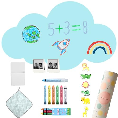 Mithreel Magnettafel Kinder – Selbstklebende Wandtafel in Wolkenform mit Pastellfarben und Kreiden – Montessori Magnetwand – für Mädchen und Jungen – Kinder Magnettafel Wand (Blau, 120 x 60 cm)