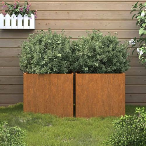 Corten Steel Lot de jardinières en acier résistant aux intempéries pour jardin, balcon, terrasse - Pot de fleurs couleur rouille avec cadre stable - Durable et résistant à la corrosion