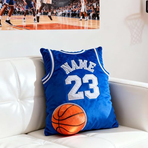 Drawelry Personalisierte Jersey Zierkissen mit Name Nummer Gedruckt Kopfkissen Ballsport Muster Sofa Bett Auto Deko Kissen Geburtstag Geschenk für Familie Freunde Kinder Athlet (Jersey)