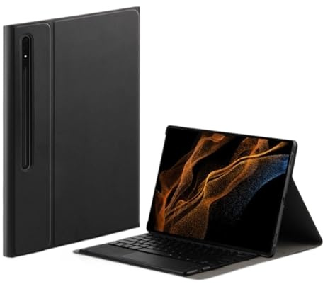 HongHeFu Zubehör, Detachable Keyboard Leather Tablet Protective Case Suitable for Samsung Galaxy Tab S10 Ultra/S9Ultra/S8Ultra 14.6 inch(Black+Touch Keyboard)