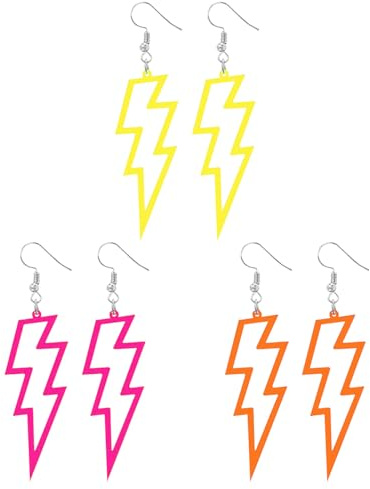 SYEYCW 3 Paires de Boucles d'Oreilles Rétro, Boucles d'Oreilles Néon en Acrylique, Oreilles Vintage Néon pour Femme, Dans le Style des Années 80 et 90, pour Fête Costumée à Thème, Mascarade