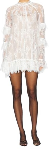 BABWWNIX Womem's Sexy Lace See Through Floral Mini Dress Long Sleeve High Neck Sheer Short Dresses Going Out Beach Cover Ups