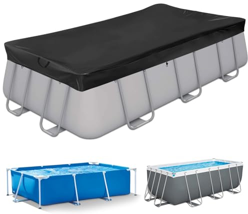 PATWING Poolabdeckung Rechteckig 420D 405x205cm für 400x200cm Pool, Zugband | Schwarz, Reißfest, Wasserdicht, UV-Beständig, Witterungsbeständig, Für Sommer Und Winter, Passend Für INTEX & BESTWAY Pools