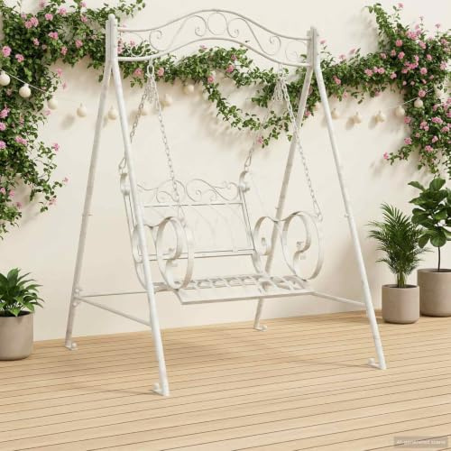 Schaukelrahmen aus Stahl in Antik Weiß, Stabiler Schaukelgestell für den Garten, 113 x 121,5 x 168 cm, wetterfestes Schwinggestell für die Terrasse