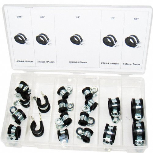 18 x Universal Rohrschellen-Sortiment/Leitungsschelle/Schlauchschelle/Kabelschelle gummiert 5/16, 3/8, 1/4, 1/2 und 5/8