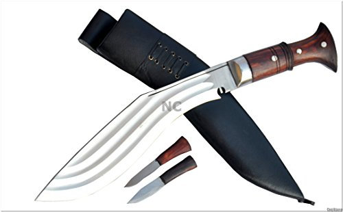 Echtes Gurkha Kukri Messer - 30.50cm Messer 3 Chhira (3 volleren) Kukri - Semi-poliertem Stahl, dunklen Palisander voller Zapfen, schwarzer Lederscheide. Gesamtlänge 47cm mit Griff. handgemachten in Nepal von GK&CO. Kukri Haus