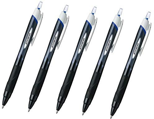 Uni-Ball Jetstream RT Einziehbarer Kugelschreiber Kugelschreiber Gummigriff 1,0 mm Blaue Tintenpatronen 5er-Set