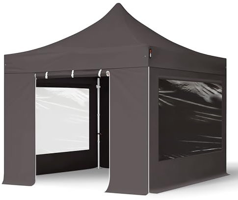 TOOLPORT Faltzelt Professional 3x3 m - mit 4 Seitenteilen (Panoramafenster) Faltpavillon ALU Pavillon Partyzelt grau