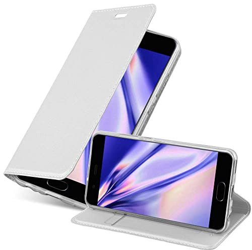 Cadorabo Hülle kompatibel mit Huawei P10 aus Premium Kunst Leder Flip Klappbare Stoßfeste Magnetische [Standfunktion] [Kartenfächern] Cover Hülle für Huawei P10 Tasche in Silber