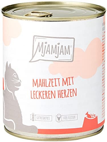 MjAMjAM - Premium Nassfutter für Katzen - Mahlzeit mit leckeren Herzen, 6er Pack (6 x 800 g), getreidefrei mit extra viel Fleisch