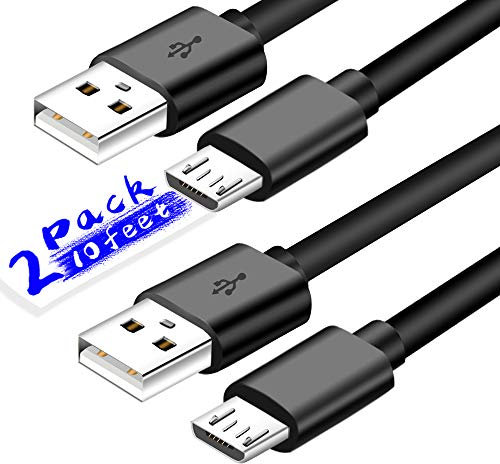 2 Pack (6.6Ft,10Ft) Extra Long Micro USB Cable for Fast Charging Kindle fire Hd, Hdx 6 7 8.9 9.7 10 10.1 11 11.6 12 12.1 12.2 Tablets and Phones, 3g 4g LTE Fire Oasis e-Reader Charger Cord