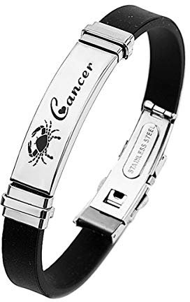 ODETOJOY 12 Constellations Bracelet for Women Stainless Steel Cuff Men Rubber Horoscope Astrology Bracelet with Zodiac Sign Punk Pulseras Jewelry Couple Lovers Gifts (Cancer)