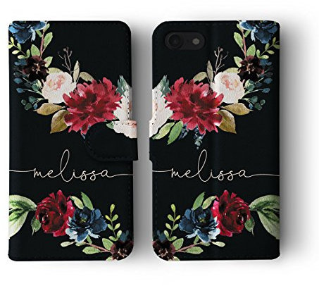 Tirita Personalised Wallet Phone Case for iPhone XS Max With Card Holder – Leather Flip Case or Cover With Custom Name – Cute Personalised Gift for Women [07. Black Floral English Roses]