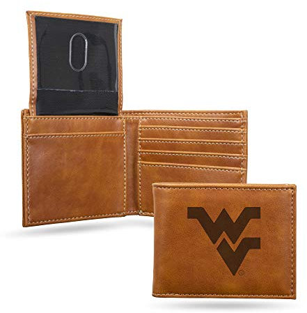 Rico Industries West Virginia Mountaineers Geldbörse mit Lasergravur, schlankes Design, tolles Geschenk, Braun