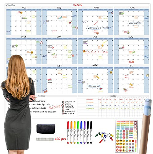 Großer trocken abwischbarer Wandkalender, 122 x 152 cm, undatierter Jahresplaner 2021, für Zuhause, Büro, Schulprojekte – Jumbo, löschbar, laminierter Aufgaben-Organizer