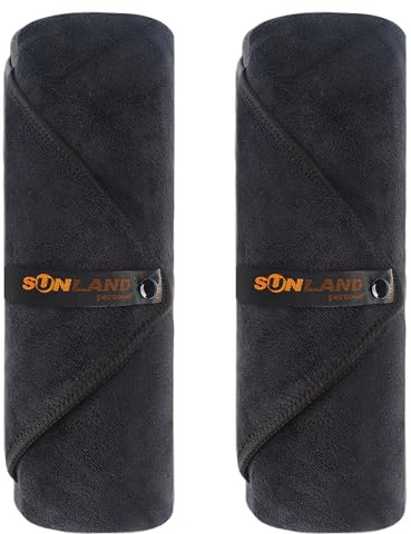 Sunland Mikrofaser-Fitnesstuch, ultraweiches Reise-Camping-Handtuch, super saugfähig, Schwimmsport-Handtuch mit Tragetasche für Erwachsene und Kinder, 24 Zoll x 48 Zoll, Schwarz, 2er-Pack