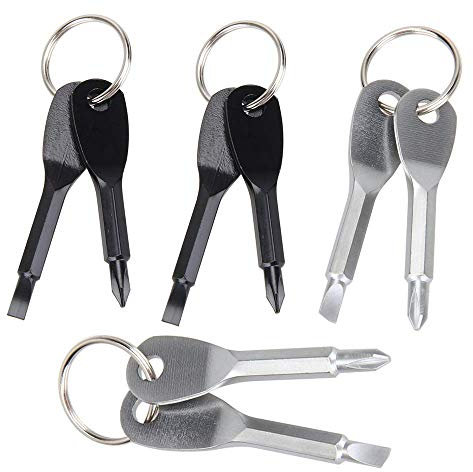 8 pcs Pocket Screwdriver Keys Stainless Keychain Screwdriver Set Mini Screwdriver Set Keyring Tool Flathead and Cross Screwdriver Outdoor Emergency Portable