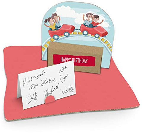 itenga Geldgeschenk I Motiv Achterbahn/Freizeitpark I Mitbringsel I Gutschein I Geschenkverpackung mit Bodenplatte, Geschenkkarte und Stickerbogen - zum Basteln und Dekorieren
