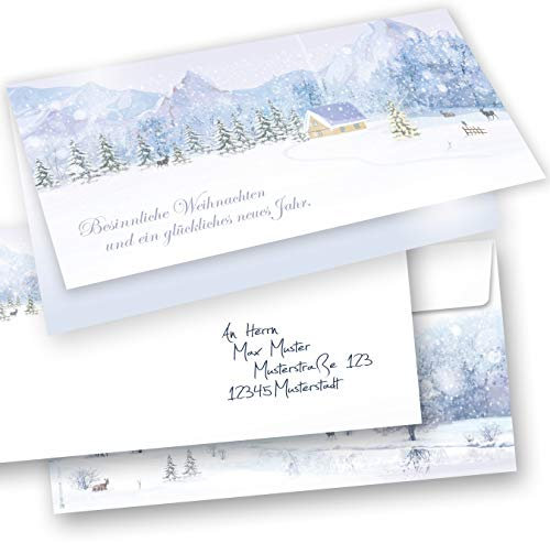 WEISSE WEIHNACHT Weihnachtskarten mit Umschlag Set 15er SET Klappkarten DIN lang Landschaft