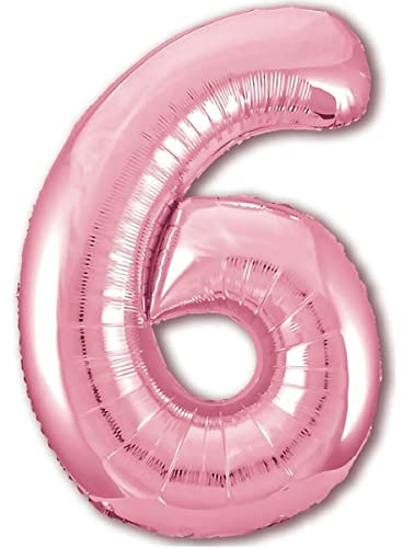 Luftballon 6. Geburtstag Zahl 6 Rosa XXL Riesen Folienballon 100cm Geburtstagsdeko Mädchen Ballon Zahl Deko zum Geburtstag. Fliegt mit Helium.