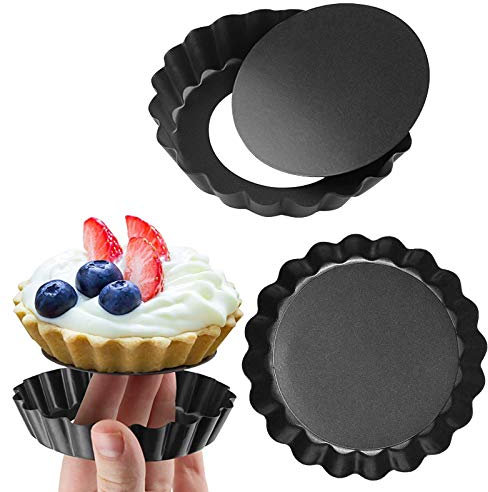 6 Stücke Tarteform, 10 cm Mini Quicheform mit Hebeboden, Klein Tartelette Förmchen Backform, Rund Tart Torte Pfanne Pieform, Antihaftbeschichtung Obstkuchenform, 4 Zoll
