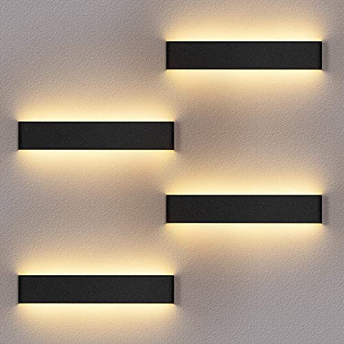 4 Stücke LED Wandleuchte Innen 12W Wandlampe Up Down Wandleuchten Warmweiß 3000K Aluminium Wandbeleuchtung Schwarz