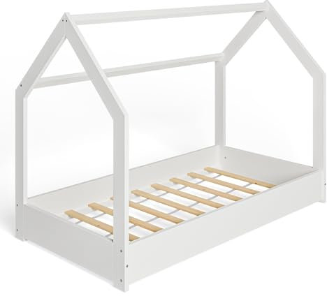 ms factory Hausbett Kinderbett 80x160 cm mit Lattenrost - Einzelbett aus Kiefernholz für Mädchen und Junge - Weiß